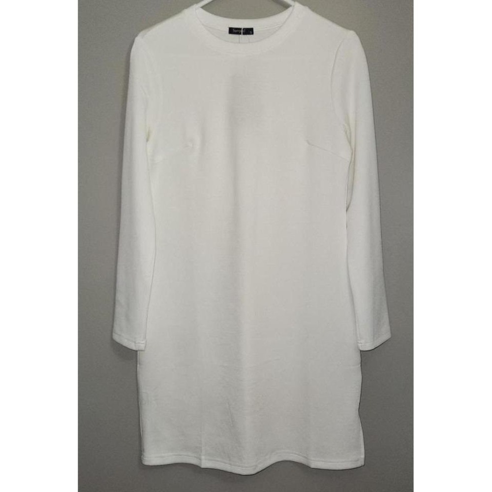 Women's Small Long Sleeve Crew Neck Mini Dress White Basic Casual‎